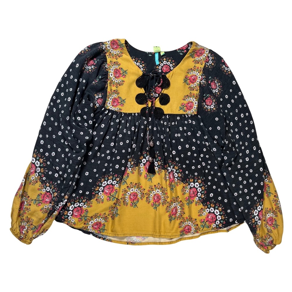 Anthropologie Farm Rio Intarsia Top Women XS Multi Mixed Print Boho Peasant